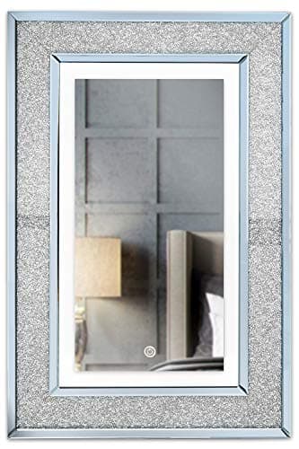 Image of CARME Valentina Collection - Grey Luxury Wall Mirror with Touch Sensor LED Lights - Crushed Diamond - Glass Design - Bedroom - Living Room - Hallway