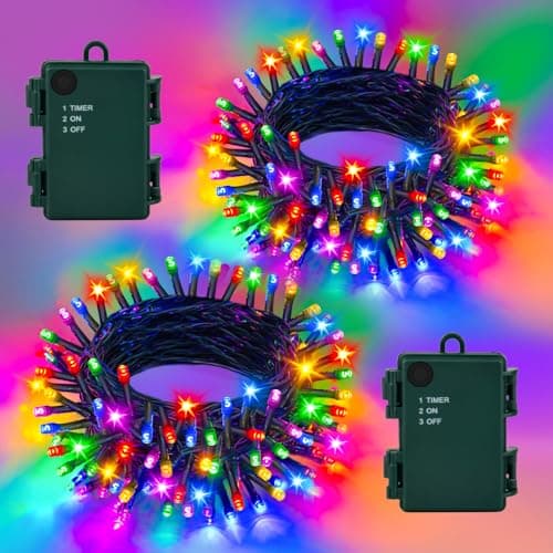 Image of Gcstnn Fairy Lights Battery Operated 5M 50LEDs 2Pack, Multicoloured Battery Fairy Lights with Timer, Waterproof for Garden Christmas Bedroom Indoor Outdoor Xmas Tree Decorations