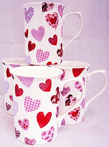 Image of fromeuropewithlove Patched Hearts Mugs Set of 4 Fine Bone China Hearts Mugs Hand Decorated in UK