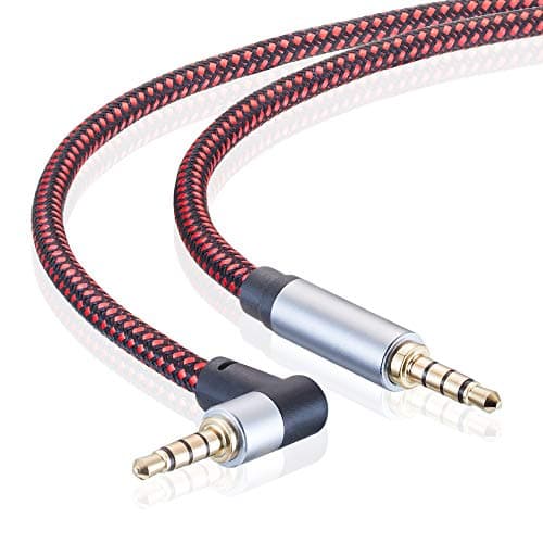 Image of Male to Male Audio Cable - 0.3M, 90 Degree TRRS 3.5mm 4 Pole Nylon Braided Stereo Aux Cable for Headphones, PS4, Phone, Tablets, Headset, PC, Laptop and More