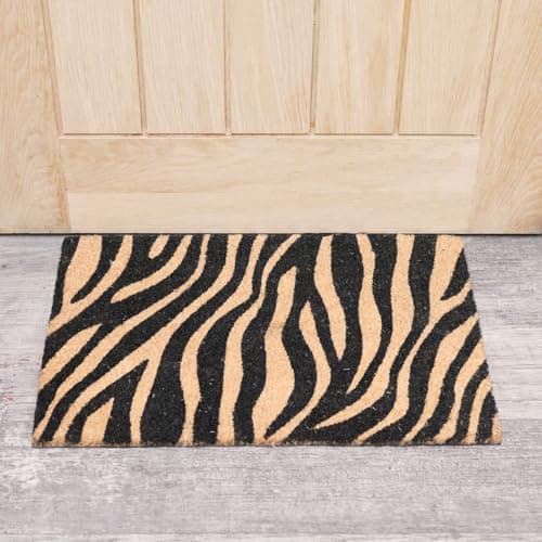 Image of Melody Maison Black & Natural Zebra Print Coir Door Mat