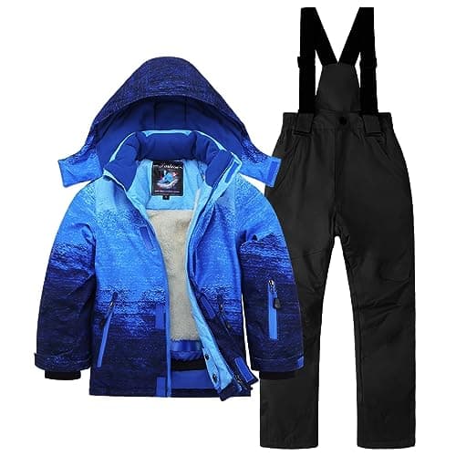 Image of AIMISYOU Kids Ski Jacket and Trousers Winter Snowboard Raincoats Girls Boys Snowsuits, blue/black, 14-16 Jahre