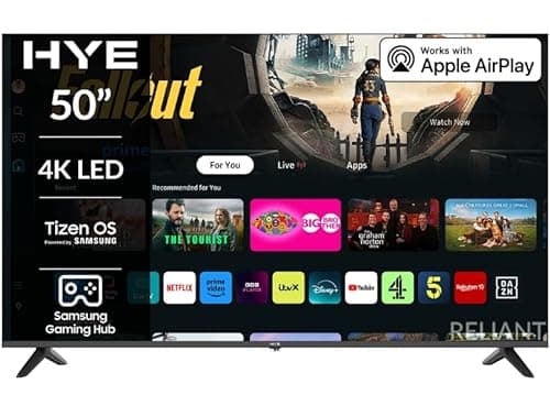 Image of HYE TV - Smart TV, 50" Screen Size, 4K Resolution, LED Technology, Apple AirPlay, Samsung Tizen OS & Gaming Hub, Versatile Connectivity, Black, Perfect For Streaming, Gaming & Entertainment