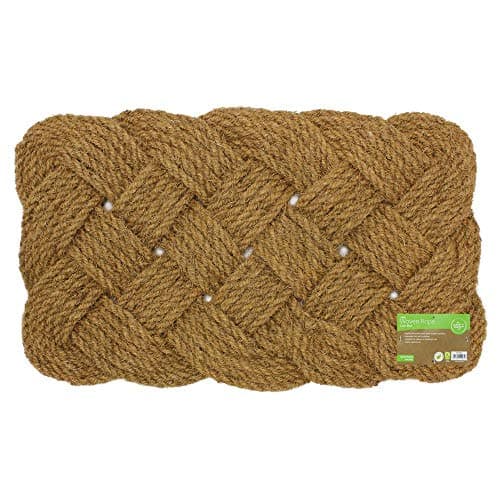 Image of JVL 45 x 75 cm Natural Coir Hand Made Indoor Outdoor Knotted Rope Door Floor Mat, Brown