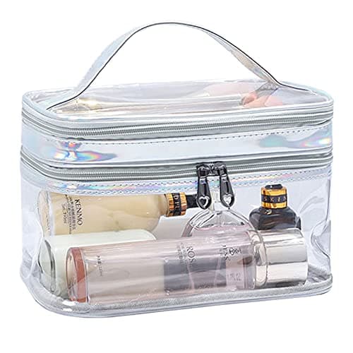 Image of FIYUK Clear Cosmetic Bag Dual Layer Travel Toiletry Bags Make up Organizer Waterproof Brushes Holder