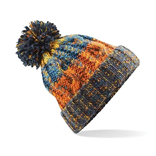 Image of Beechfield Unisex Unisex Adults Corkscrew Knitted Pom Pom Beanie Hat Beanie, Multicolour (Retro Blue 000), One Size (Manufacturer Size:One Size)