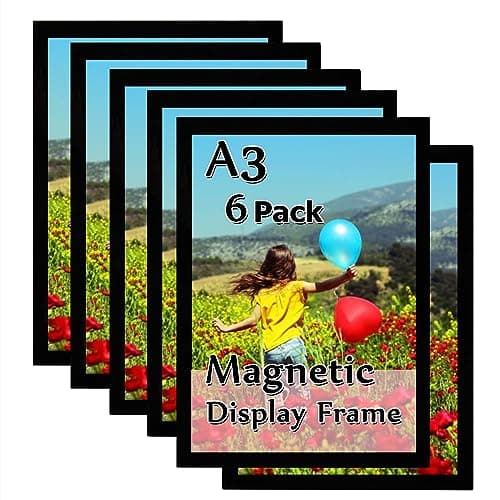 Image of Gocoffun A3 Magnetic Sign Holder, 6 Pack Self-Adhesive Display Frame for Home, School, Store, Notice, Picture Display (Black)