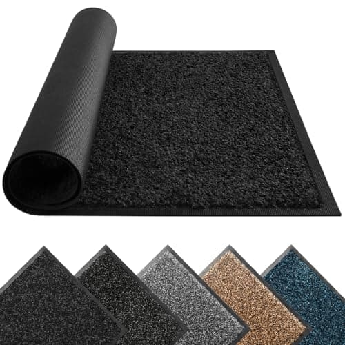 Image of Door Mats Indoor Outdoor Heavy Duty Dirt Trapper - Non Slip Washable Door Mat with Rubber Backing Super Absorbent Floor Mat for Home, Perfect Dust Grabbing Doormats (Black, 45cm x 75cm)