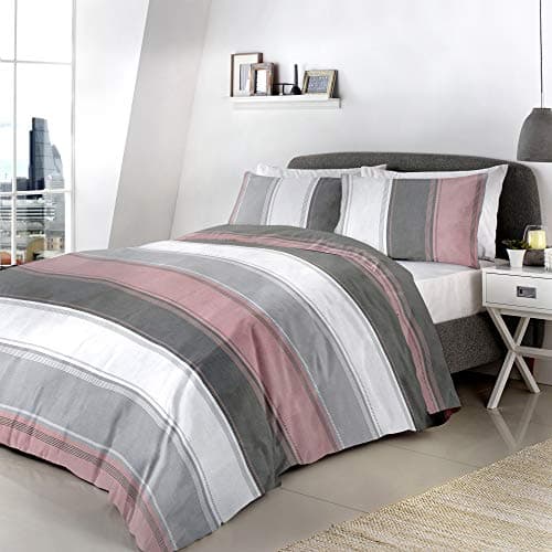 Image of Fusion Betley Stripe Reversible Duvet Cover Set, Blush, Double