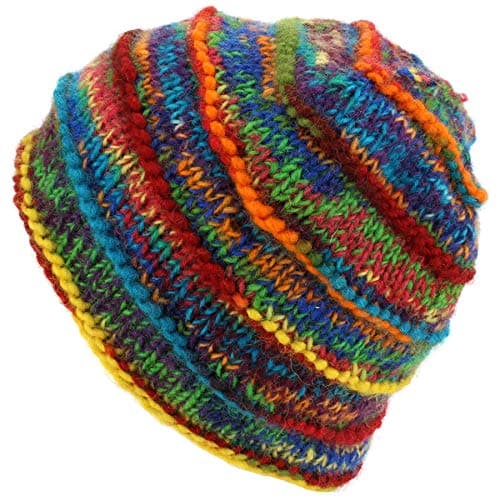 Image of LOUDelephant Chunky Ribbed Wool Knit Beanie Hat with Space Dye Design - Rainbow