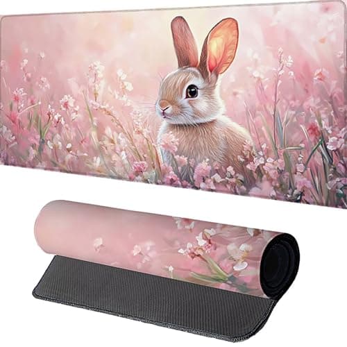 Image of Rabbit Mouse Mat1200x600mm Large Gaming Mouse Pad Pink Desk Mat Stitched Edges, Mousepad Non Slip Rubber Base, Waterproof Soft Cloth, Computer Accessories for Home Office Decor, Gift X-4