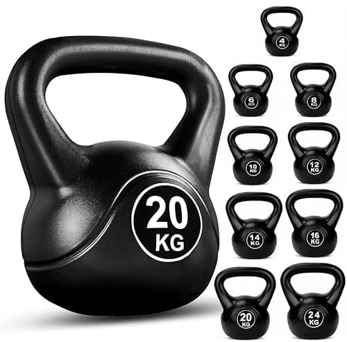 Image of FK Sports Kettlebells | Heavy Weight Vinyl Kettle bells for Exercise Home Gym Workout | 4kg, 6kg, 8kg, 10kg, 12kg, 14kg, 16kg, 20kg, 24kg Kettlebell Weight for Women & Men (Black, 20 KG)