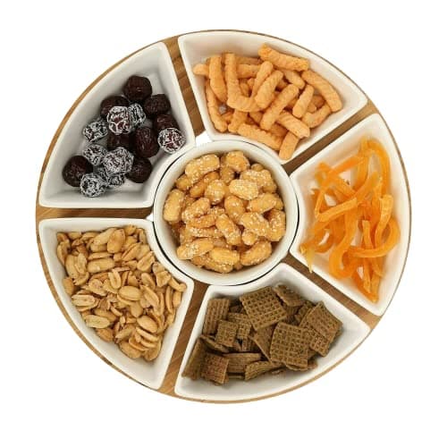 Image of Vencier Lazy Susan Rotating, Revolving Dip Set Snack Bowl Serving Platter with 6 Ceramic Dishes Dips, Snacks & Appetisers