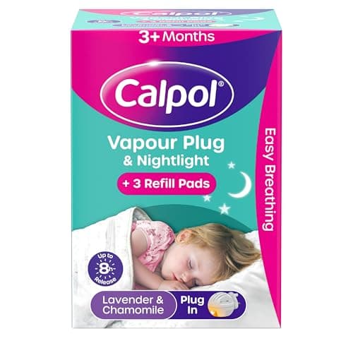 Image of Calpol Vapour Plug and Nightlight for 3+ Months Infants (1 Plug & 3 Refills), Soothing Calpol Lavender & Chamomile Vapour with Soft Orange Nightlight for Easy Breathing for up to 8 Hours