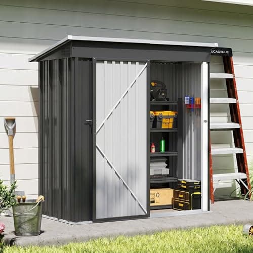 Image of Amopatio Metal Garden Storage Shed 5x3 ft, Small Storage Shed 162x92x182 cm, Outdoor BikeShed Waterproof with Lockable Door for Winter, Backyard, Patio, Garbage Bin, Tools, Black
