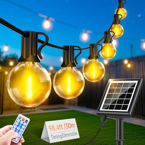 Image of Solar String Festoon Lights Outdoor - Remote Control 30M / 98.4ft USB Rechargeable IP44 Waterproof LED Garden Light Weatherproof Solar Powered Outside Lighting for Gazebo Pergola Patio