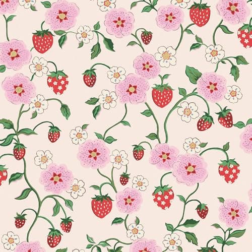 Image of Graham & Brown Cath Kidston Strawberry Spring Floral Wallpaper | Paste The Wall Application | Pink Floral | Eco-Friendly