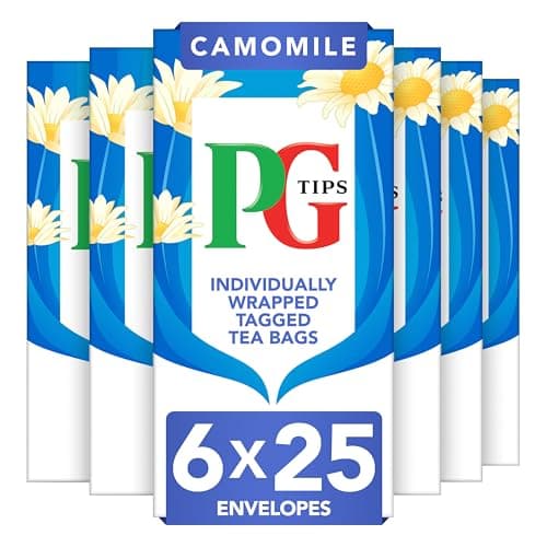 Image of PG Tips | Camomile Tea Bags Bulk | Individually Wrapped Tea Bags| String & Tagged | Herbal Infusion With A Smooth & Floral Taste | 6 Packs | 150 Plant Based Biodegradable Envelopes