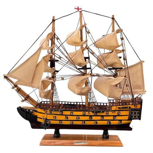Image of Wooden HMS Victory detailed model | Sailing gift | Wooden ships | Model battle ships | Sturdy construction | Cotton sails and rigging | 42cm (L) x 41cm (H)