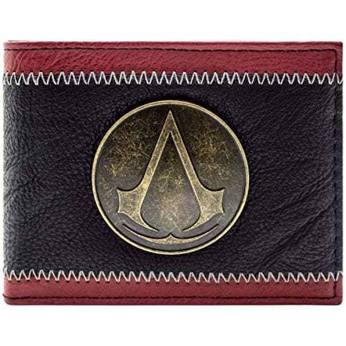 Image of Assassins Creed Cast Metal Bronze Insignia Badge Wallet Bi-Fold ID & Card Holder, Red