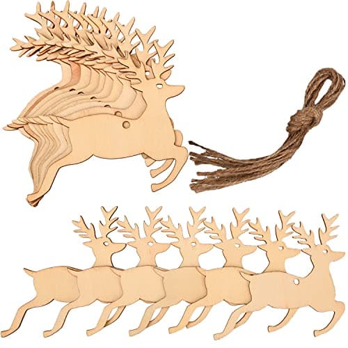 Image of 20 Reindeer Rustic Wooden Bauble Hanging Décor - Natural Wooden Reindeer Shape Embellishments for Christmas Wedding Party Bunting Decoration