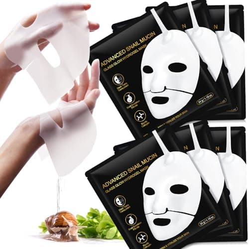 Image of Snail Mucin Sheet Mask,Hydrogel Collagen Mask - Face Masks Skincare,Self Care, Stocking Stuffers, Deep Moisturizing,Boost Collagen & Elastin,Gifts for Women, Face Masks for Dry Skin (Black -6Pcs)