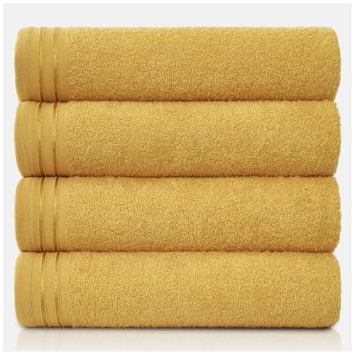 Image of GC GAVENO CAVAILIA Large Towels Bath Sheet - Highly Absorbent Egyptian Cotton Towel Set - 4 Pack Extra Soft Large Bath Towel Ochre - Quick Dry Bath Sheets - 450 GSM Washable Towels, 75X135 Cm