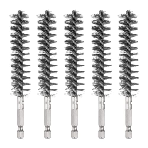 Image of sourcing map 5Pcs Bore Brush Stainless Steel 18mm Dia Cleaning Twisted Wire Brush Tube Pipe Cleaner with Handle 1/4 Inch Hex Shank for Tubes, Ports, Bearings
