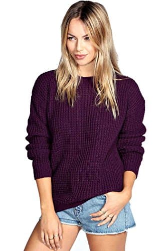 Image of Crazy Girls Womens Ladies Baggy Long Sleeve Knitted Plain Chunky Top Sweater Jumper S-XL (M-L, Purple)
