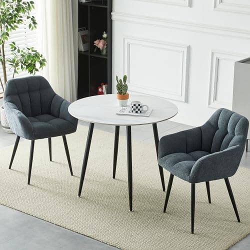 Image of HomJoy Round Dining Table and Chairs Set of 2 Space Saving Kitchen Breakfast Table Upholstered Lounge Leisure Accent Armchairs for Living Dining Conference Room Restaurant Bedroom