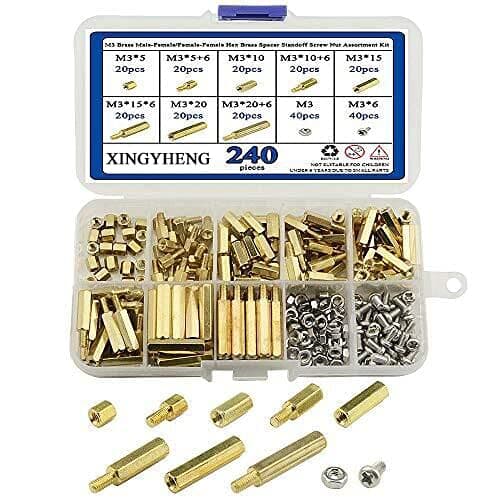 Image of BGTXINGI M3 Brass Male-Female Hex Spacer Standoff Screw Nut Assortment Kit and Stainless Steel Screw Nut Set (240pcs)