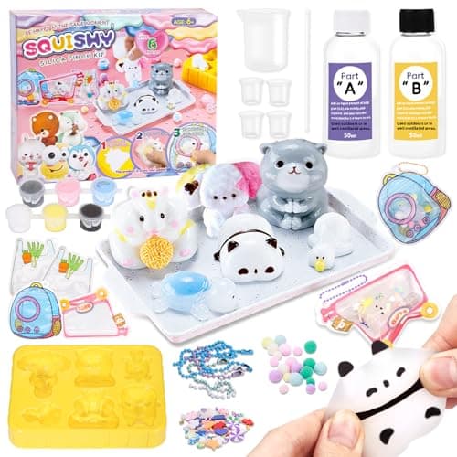 Image of DIY Animal Squishy Kit with Fast Cure Liquid Silicone – 200g AB 1:1 Ratio, Super Soft Rubber for Kids Stress Relief Toy Making, 6-in-1 Animal Mould, Gift Bags, Beads & Complete Tool Set