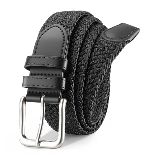 Image of VONMELLI Mens Belt Elastic Belts for Men Stretch Braided Fabric Belts Casual Black Woven Golf Belt for Jeans Black S