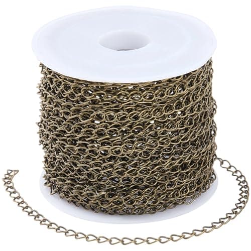 Image of SOFPLATE 10M/32.8 Feet Metal Curb Chain Oval Link Chain with Spool Brass Soldered 4 x 3mm Antique Bronze Flat Cable Craft Connector Linking Roll for Jewellery Making Necklaces Bracelets DIY Crafting