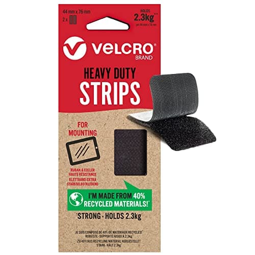 Image of VELCRO Brand | Eco Heavy Duty Strips | Extra Strong Self Adhesive Sticky Strips Perfect for Room Décor & Home, Office, Garage Use | Black | 44mm x 76mm | Set of 2