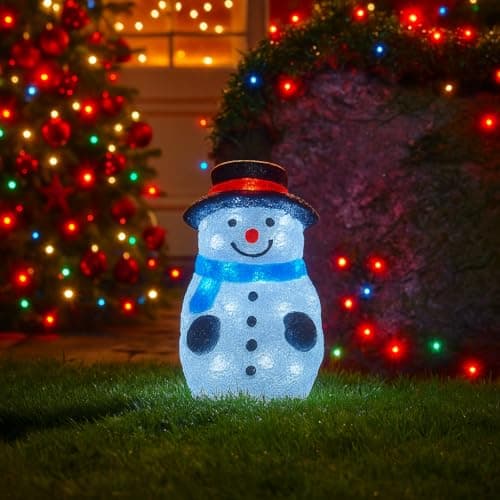 Image of Marco Paul Large Snowman Outdoor Christmas Decorations - 27cm LED Light Battery Powered Acrylic Xmas Ornament - Snowman Christmas Lights For Garden Decoration, Home Decor & Festive Outdoor Lighting