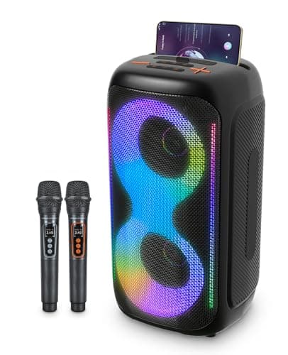 Image of GKD40 Portable Karaoke Machine for Adults, Bluetooth Speaker with PA System, 2 Wireless Rechargeable Microphones, LED Party Speaker with 4' Woofers & LED Light for Home, Outdoor Party & Singing