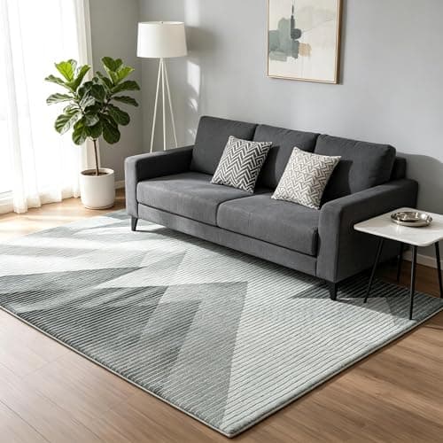 Image of ASIinnsy Rugs Living Room Modern Short Pile Abstract Rug Non-slip Soft Area Rugs for Bedroom Large Living Room Rug Carpet Home Decor (Geometric Grey White, 120 x 160 cm)