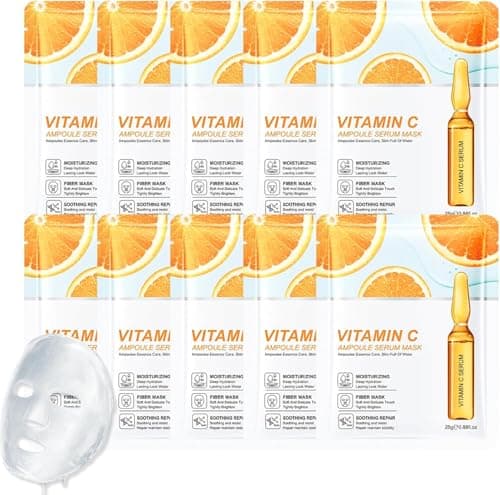 Image of 10PCS Vitamin C Sheet Mask, Hydrating Face Mask Set for Women, Korean Facial Masks, Brightening & Firming Skincare, Moisturizing Sheet Masks for Dull, Dry, Tired Skin