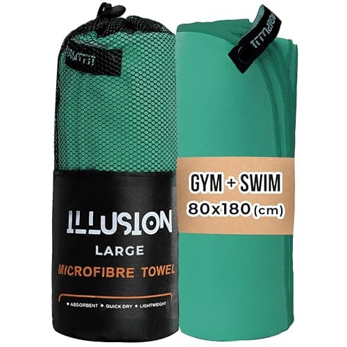 Image of illusion Extra Large Microfibre Towel (80x180 cm) – Compact, Lightweight & Fast Drying Towel. Perfect Gym, Travel, and Swimming Towels for Adults. Ideal for Post-Workout Showers and After Swimming