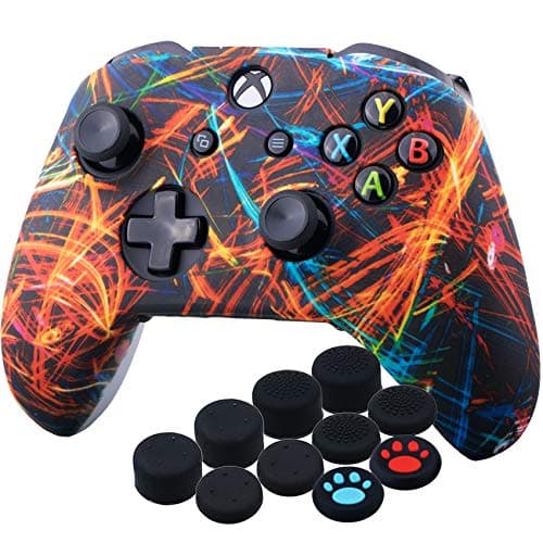 Image of YoRHa Printing Rubber Silicone Cover Skin Case for Xbox One S/X Controller x 1(Night Beam) with Thumb Grips x 10