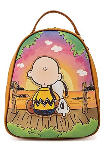 Image of loungefly Peanuts Charlie and Snoopy Sunset Womens Double Strap Shoulder Bag Purse