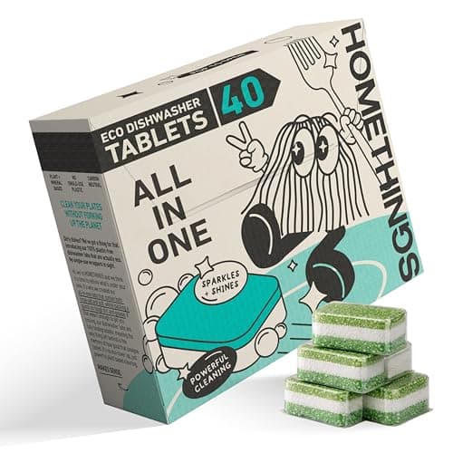 Image of Homethings, 40 Dishwasher Tablets, Highly Effective 3-in-1 Cleaning, No Toxic Chemicals, Vegan & Cruelty-Free, No Animal Testing, Made in EU