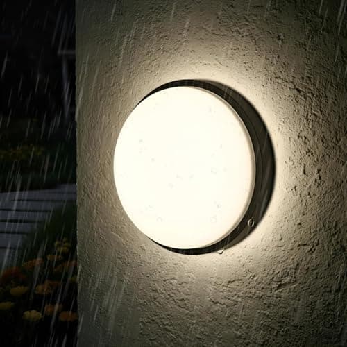 Image of ANWIO 14W Led Bulkhead Lights Outdoor, Ip54 Led Round Bathroom Light,1400LM,4000K Black Sauna Wall Light,Waterproof Outside Lights Mains Powered for Porch,Kitchen, Bedroom,Living Room (1 Pack)