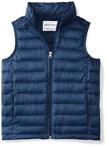 Image of Amazon Essentials Boys' Lightweight Water-Resistant Packable Hooded Puffer Vest, Navy, 8 Years