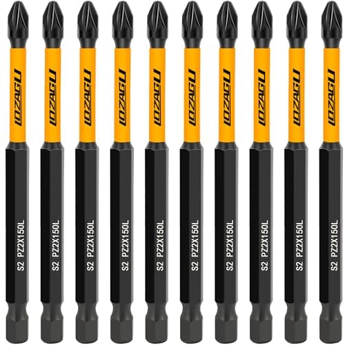 Image of 10-Piece PZ2 100mm Bits, PZ2 Magnetic Screwdriver Impact Bits Set, Pozi Pozidriv Bits with Storage Box