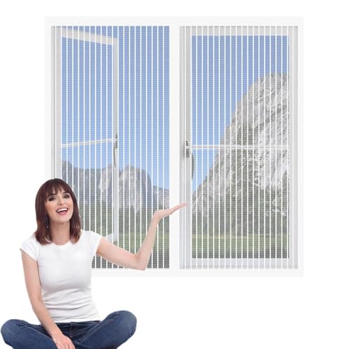 Image of Adjustable DIY Magnetic Fly Screen Window 259 x 228 cm Mesh Fly Curtain Mosquito Net Without Drilling Keep Insects Out for All Windows, White