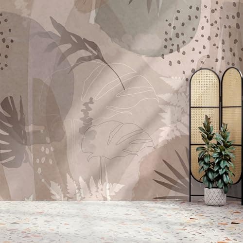 Image of Art For The Home Neutral Abstract Mural | Size 3m X 2.8m | Leaf | Print to Order | Eco-Friendly | Supplied as a Wallpaper roll