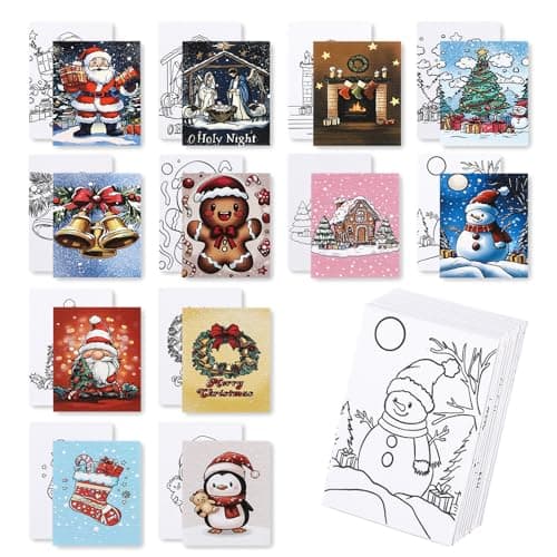 Image of BNG 12 Packs Christmas Pre Drawn Canvas to Paint, Pre Printed Canva for Painting, Pre Stretched Canvas Outline Painting Boards for Beginners, Students, Party Favors, Christmas Decorations(5 * 7in)