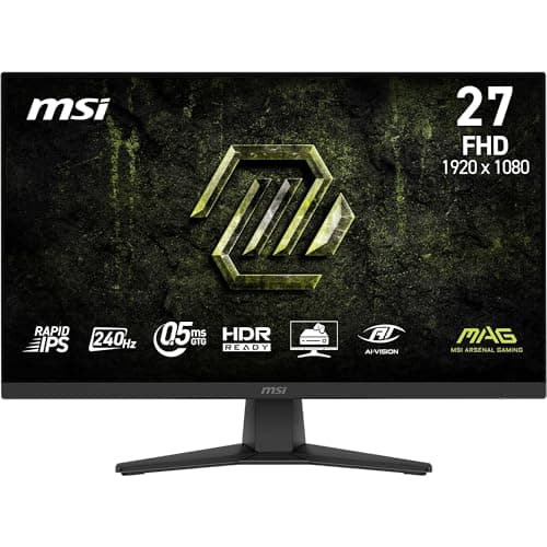 Image of MSI MAG 272F X24 27-Inch Gaming Monitor, 1920x1080, FHD Rapid IPS, 240Hz, 0.5ms, HDR ready, AMD FreeSync Premium, Eye care, AI vision, HDMI 2.0b, DP 1.2a, Frame-less, Vesa Mount, Black